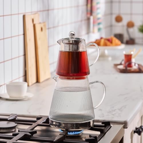 Keops XL Borosilicate Glass Teapot with Infuser and Lid for Stovetop (XL / Silver Transparent)
