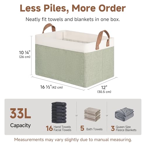 Fabric Storage Bins for Shelf (Green and White / 16 ½" L x 12" W x 10 ¼" H)