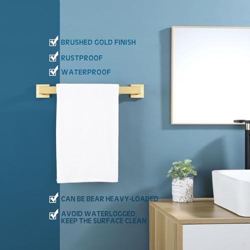 Bath Towel Bar Kitchen Dish Cloths Hanger 16 Inch Hand Towel Holder Stainless Steel Wall Mounted (Brushed Gold / 16-Inch)