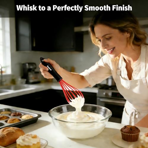 Silicone Kitchen Whisk Set of 4 (9+11+12 &11 inch / 4 Pcs Red)