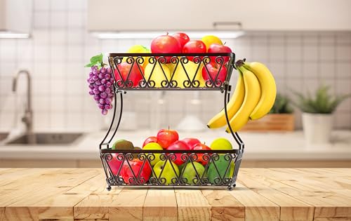 2 Tier Countertop Fruit Basket Bowl Storage