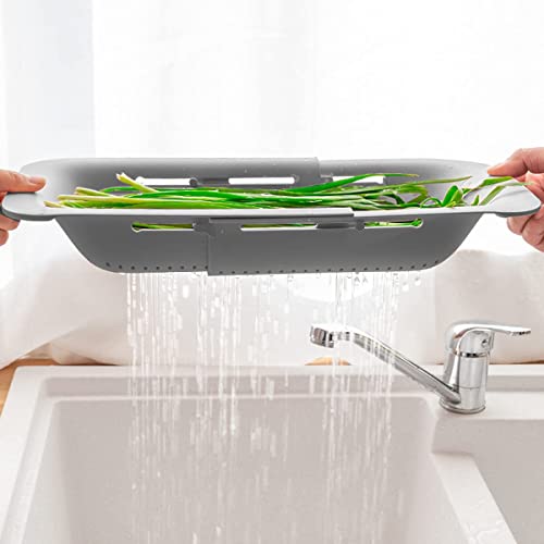 Collapsible Sink Colanders and Strainers Basket Over the Colander Extendable Plastic Fruit Vegetable Strainer Drainer for Kitchen (2 Count)