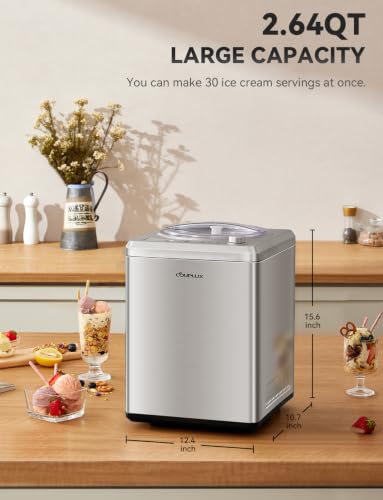 Largest 2.64Qt lce Cream Maker with Upgrade Fastest 250W Compressor (2.64 Qt)