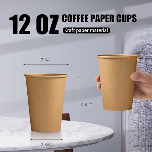 180 Pack 12 oz Coffee Cups Brown Kraft Disposable Hot Paper Cups (Brown / 12OZ-180PACK)