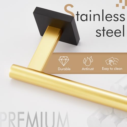 Bathroom Towel Bar Hand Towel Holders Wall Mount Toilet Kitchen Cabinet Paper Holder Stainless Steel Bath Hardware Black with Gold (Black Gold / 1 Pack)