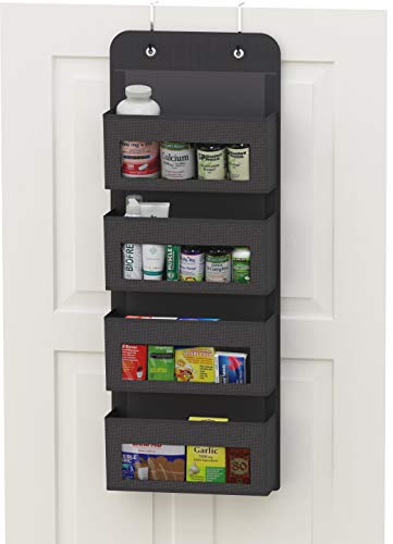 4 Clear Pocket Over Door Hanging Organizer (4 Pockets / Dark Gray)