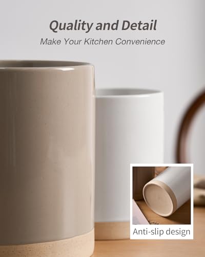 Ceramic Utensil Holder (Cinnamon Brown and White)