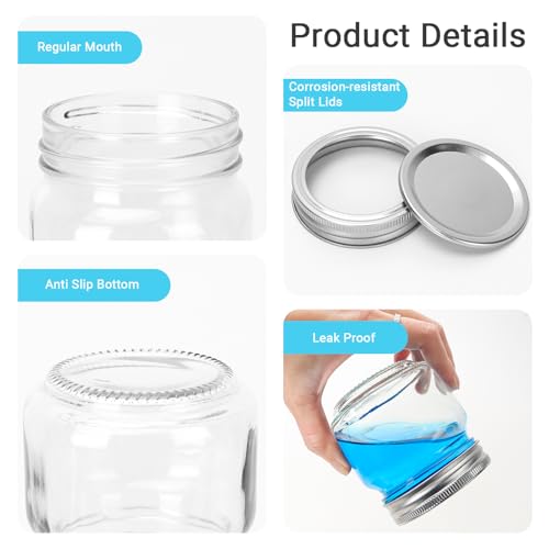 24 Pack 8 oz Clear Glass Mason Jars with Silver Metal Split Lids (8 oz - 24 Pack)