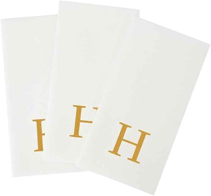 Luxenap 15.8 X 7.9 Inch Linen-Feel Guest Towels, 50 Lettered Hand Towels - Gold Letter 'H', Sans Serif Font, White Paper Dinner Napkins, airlaid, For Restrooms And Tables - Restaurantware