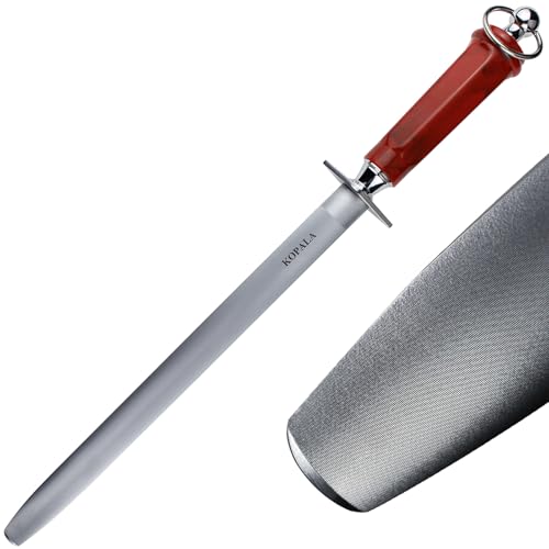 Sharpening Steel Knife Sharpener Rod Flat 10 IN Honing Steel for Knife (Flat 10 inches Red)