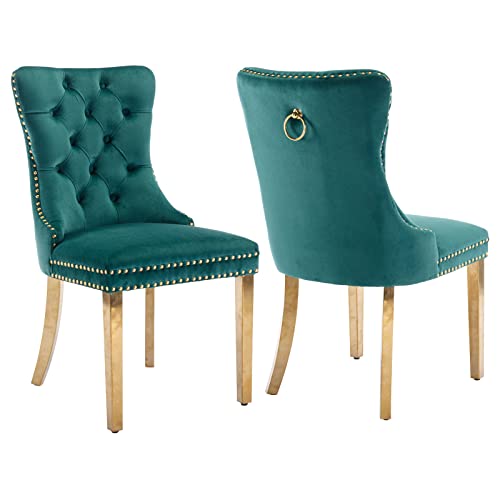 Green Velvet Dining Chairs Set of 2 (Natural Green)