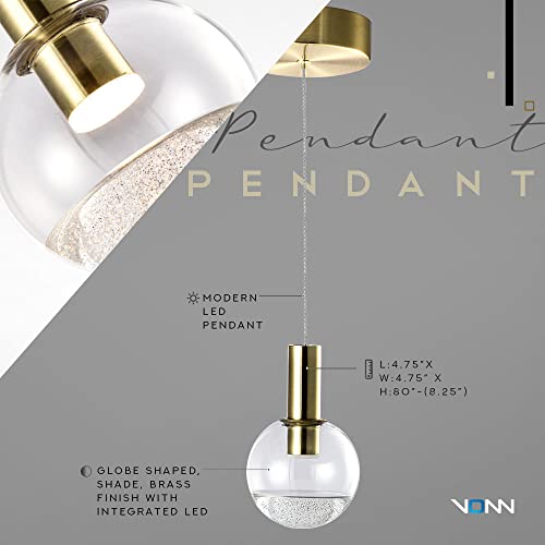Lighting Sienna VAP2181BRS 5" Integrated LED ETL Certified Height Adjustable Pendant Light with Globe Shade