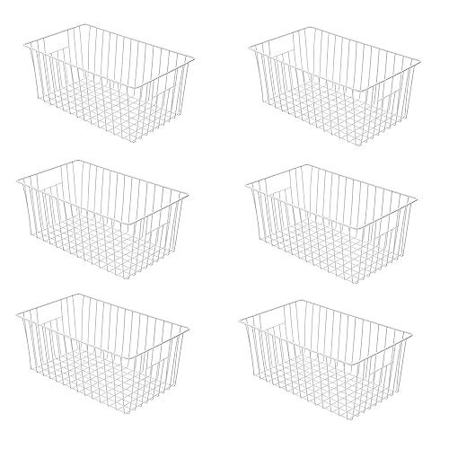 16Lx12Wx6H inch Wider Freezer Organizer Baskets Container (16in x 12in x 6in(6Packs) / White, 6Packs)