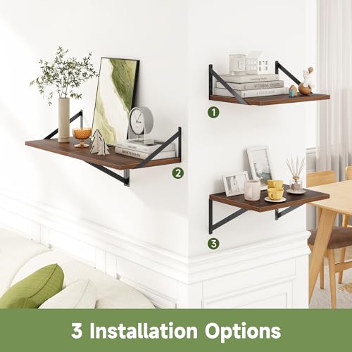 16W x 12D Deep Floating Shelves Set of 4 Natural (Walnut With Black Metal Bracket / 16Wx12Dx5.8H)