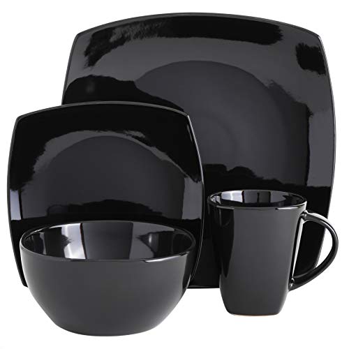 Soho Lounge Square Reactive Glaze Stoneware Dinnerware Set (Service for 4 (16pcs) / Black (Soho Lounge))