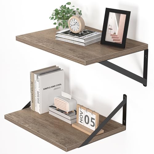 16W x 12D Deep Floating Shelves Set of 2 Grey (Grey With Black Metal Bracket / 16wx12dx5.8h)