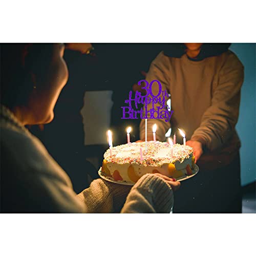 Purple Silver 30th Birthday Cake Topper with Glittery Stars (7 Count)
