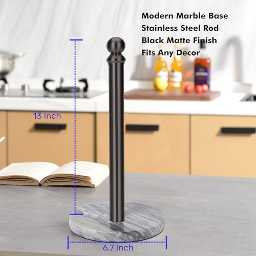 Black Paper Towel Holder Countertop with Heavy Marble Base
