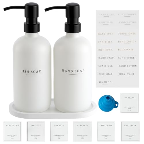 Glass Soap Dispenser (White Bottle/Black Pump + Tray + Funnel)