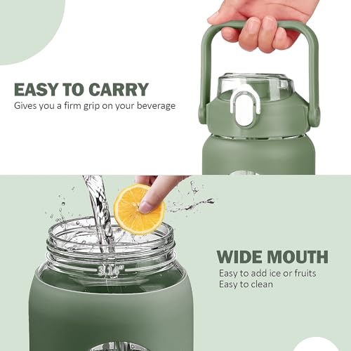 56oz Glass Water Bottles with Straw (Olive / 56 Ounces)