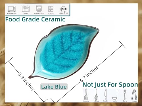 Ceramic Spoon Rest for Stove Top & Kitchen Counter Cooking Spoon Holder for Stove (A, Lake blue)