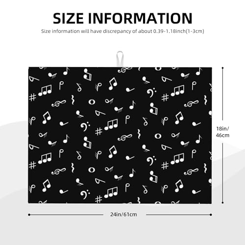 Music Notes Dish Drying Mat for Kitchen Counter Musicial Dish Drainer Rack Mats 16x18 Inches Absorbent Reversible Black Drying Pad (Music Notes / 16 x 18 inch)
