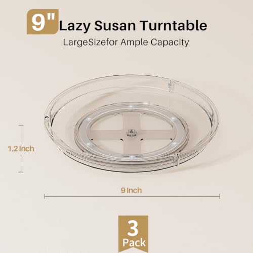 3 Pack 9'' Lazy Susan Organizer Turntable for Cabinet (Clear / 3 Pack 9in)