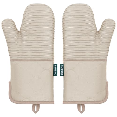 Heat Resistant 500°F Kitchen Oven Mitts 2 (Beige)