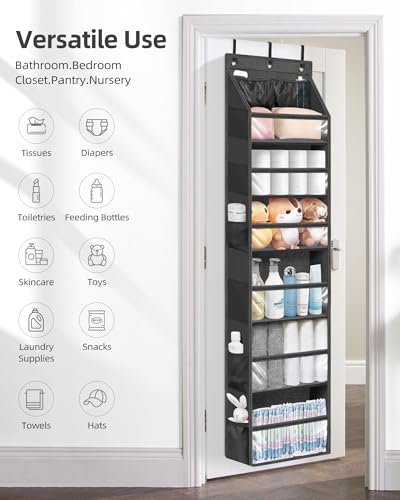 Over Door Organizer Hanging Shelves Large Clear Deep Pockets (Black / 6-Shelves 62.2"H)