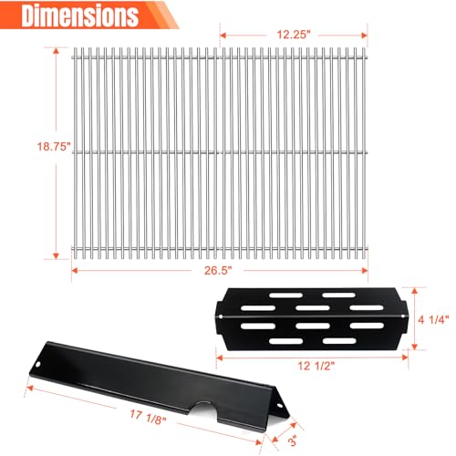 Porcelain Enameled Grill Flavorizer Bar Heat Plates with 2 Pack Stainless Steel Cooking Grates Grill Replacement Parts for Weber Genesis II 300 Series E (Porcelain Steel 3+5+2grate)