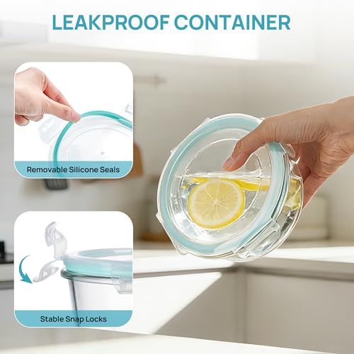 5Pack 22oz Glass Storage Containers with Lids (Green / 22oz-Round)