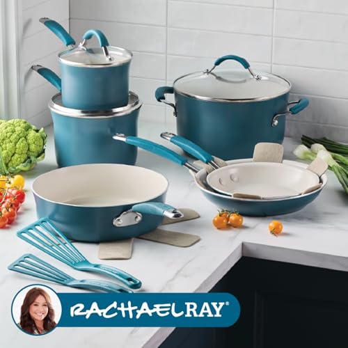 Cucina Ceramic Nonstick Cookware Pots and Pans Set (Marine Blue / 13 Piece Ceramic)