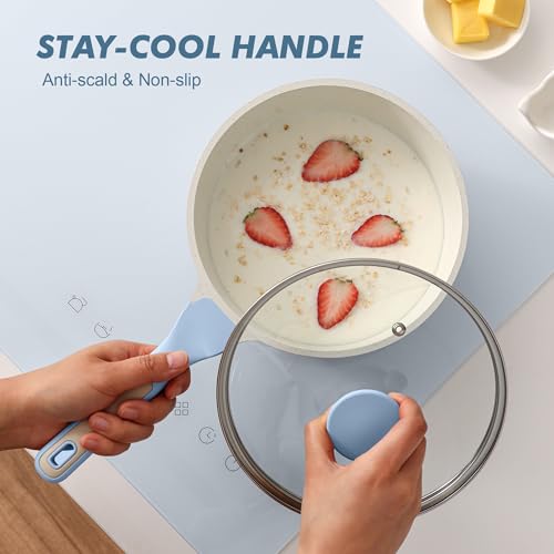 2.5 QT Ceramic Nonstick Saucepan with Lid (Glacier Blue / 2.5 Quarts)