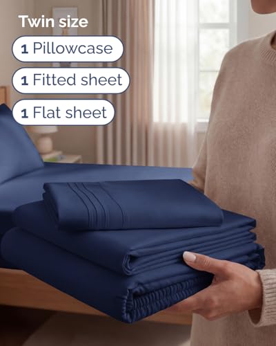 Twin Size 3 Piece Sheet Set (18 - Navy Blue / Twin)