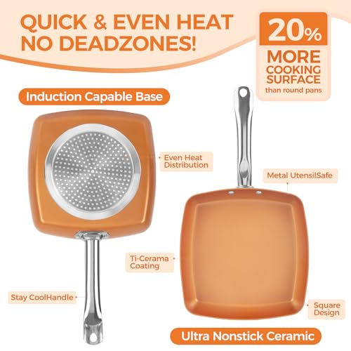 Non Stick Copper Square Frying Pan (9.5 Inch)