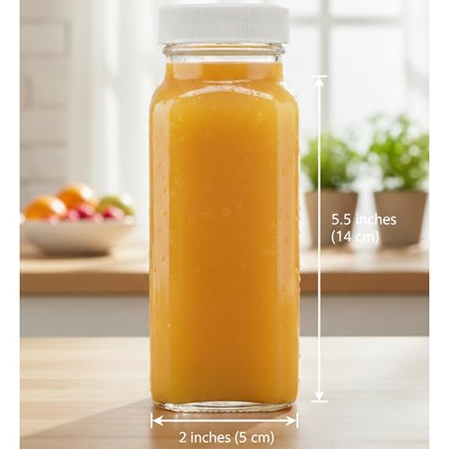 8oz Square Glass Juice Shot Bottle with Lid (8oz / 4 Pack)