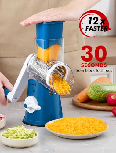Rotary Cheese Grater Hand Crank (Blue White / 5 Blades)