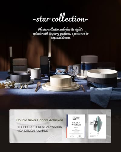 Star Stoneware Dinnerware Set (Matte White & Charcoal)