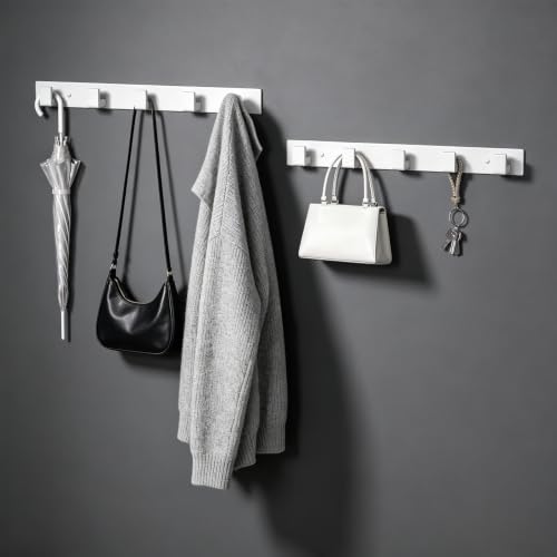 Stainless Steel Wall Coat Rack (White / 5 "L" Hooks, 2PACK)