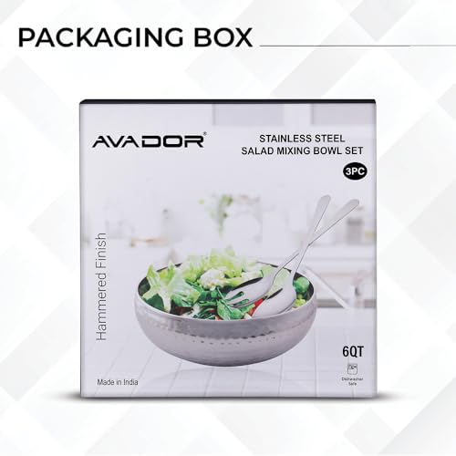 Set of 3 Premium Stainless Steel Salad Mixing Bowl Hammered Finish (3 Count)