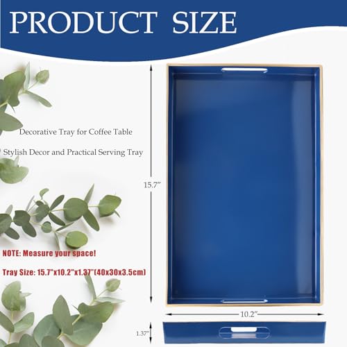Blue Decorative Serving Tray with Handles (Navy Blue)