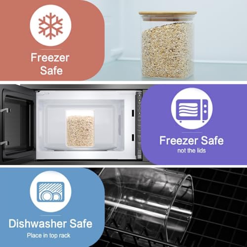 5 Pack Square Glass Pantry Storage Containers with 132 Kitchen Food Pantry Labels