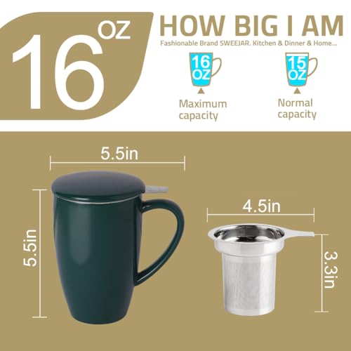 Sweejar Porcelain Tea Infuser Mug with Lid (Turquoise / Tea Cup(16 Fl Oz))
