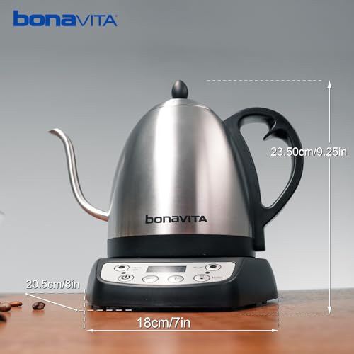 1L Digital Variable Temperature Gooseneck Electric Kettle for Coffee Brew and Tea Precise Pour Control (Plastic Black)