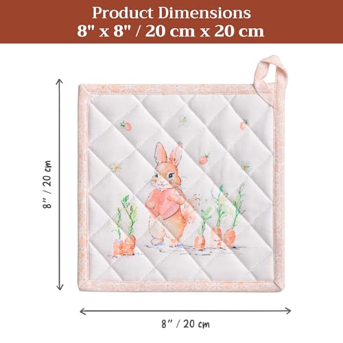Pot Holders 100% Cotton Potholders (013 - Bunny Party / 8" x 8" (Pot Holder Pack of 2))