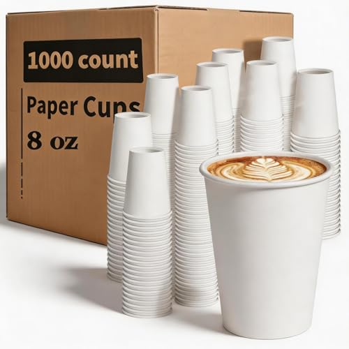 Disposable Paper Coffee Cups 8 oz 1000 Count Bulk (White - 8 oz)