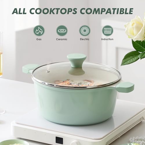 Ceramic Nonstick Stock Pot with Lid (4.5 Quarts / Mint Green)
