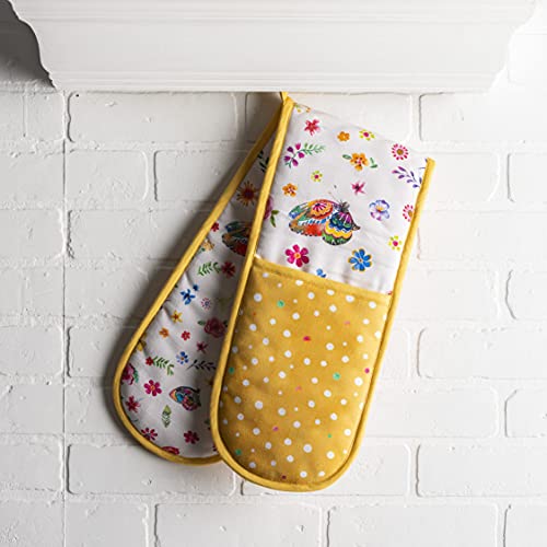 Double Oven Mitts 100% Cotton Double Oven Glove (034 - Happy Florals - Sweety / 7" x 35" (Double Oven Mitt))