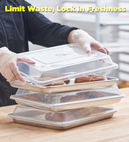 6-Pack 1/4 Size Sheet Pan with Cover Set (12 Piece Bundle), Dishwasher Safe Baking Pans & NSF Certified Polypropylene Lids, Compact Quarter Bun Pan for Meal Prep, Baking & Storage - Silver/Translucent (13 x10 Inch (6-Pack Pan with Lid))