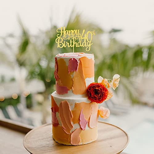 1 PCS Happy 40th Birthday Cake Topper Gold Glitter Cheers to 40 Years Birthday Cake Pick 40 Fabulous Cake Decoration for Happy 40th Birthday Anniversary Party Decorations Supplies (Gold / 40th)